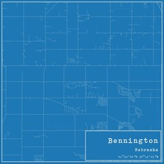 Blueprint US city map of Bennington, Nebraska.