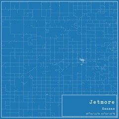 Blueprint US city map of Jetmore, Kansas.