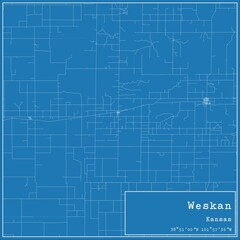 Blueprint US city map of Weskan, Kansas.