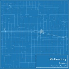 Obraz premium Blueprint US city map of Wakeeney, Kansas.