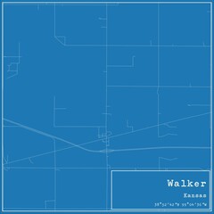 Blueprint US city map of Walker, Kansas.