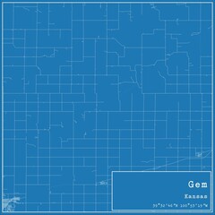 Blueprint US city map of Gem, Kansas.