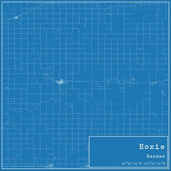 Blueprint US city map of Hoxie, Kansas.