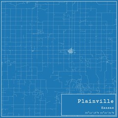 Obraz premium Blueprint US city map of Plainville, Kansas.