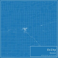 Blueprint US city map of Colby, Kansas.