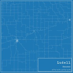 Blueprint US city map of Ludell, Kansas.
