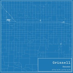 Blueprint US city map of Grinnell, Kansas.