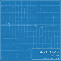 Blueprint US city map of Grainfield, Kansas.