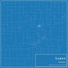 Blueprint US city map of Logan, Kansas.