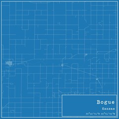 Blueprint US city map of Bogue, Kansas.
