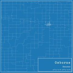 Blueprint US city map of Osborne, Kansas.