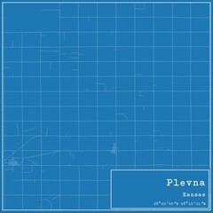 Blueprint US city map of Plevna, Kansas.