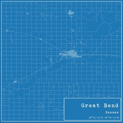 Blueprint US city map of Great Bend, Kansas.