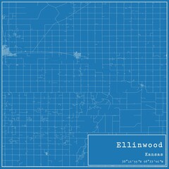 Blueprint US city map of Ellinwood, Kansas.