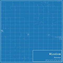 Blueprint US city map of Windom, Kansas.