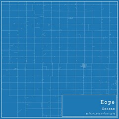 Blueprint US city map of Hope, Kansas.