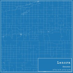 Blueprint US city map of Lenora, Kansas.