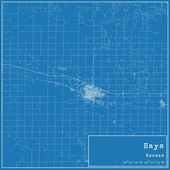 Blueprint US city map of Hays, Kansas.