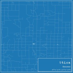 Blueprint US city map of Utica, Kansas.