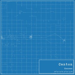 Blueprint US city map of Canton, Kansas.