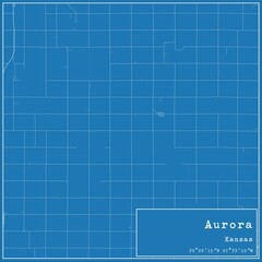 Blueprint US city map of Aurora, Kansas.