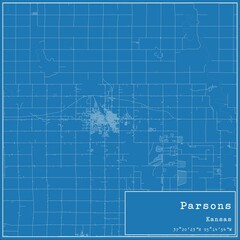 Blueprint US city map of Parsons, Kansas.