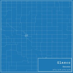 Fototapeta premium Blueprint US city map of Glasco, Kansas.