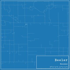 Obraz premium Blueprint US city map of Beeler, Kansas.