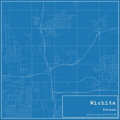 Blueprint US city map of Wichita, Kansas.