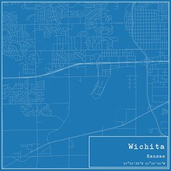 Obraz premium Blueprint US city map of Wichita, Kansas.