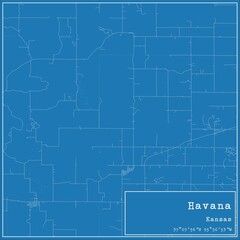 Blueprint US city map of Havana, Kansas. - obrazy, fototapety, plakaty