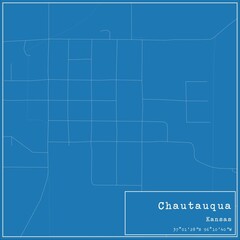 Obraz premium Blueprint US city map of Chautauqua, Kansas.