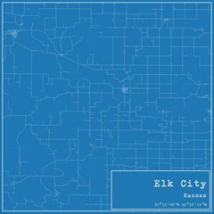 Blueprint US city map of Elk City, Kansas.