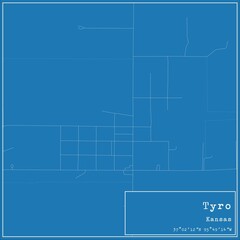 Blueprint US city map of Tyro, Kansas.