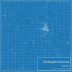 Blueprint US city map of Independence, Kansas.