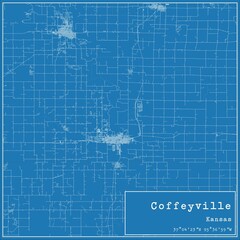 Blueprint US city map of Coffeyville, Kansas.