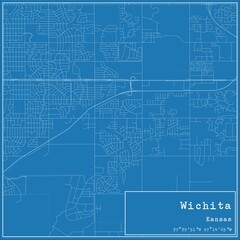 Blueprint US city map of Wichita, Kansas.