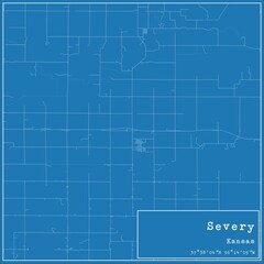 Blueprint US city map of Severy, Kansas.