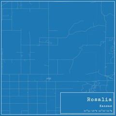 Obraz premium Blueprint US city map of Rosalia, Kansas.