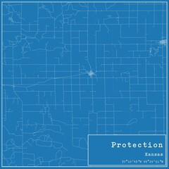 Blueprint US city map of Protection, Kansas.