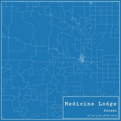 Blueprint US city map of Medicine Lodge, Kansas.
