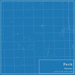 Blueprint US city map of Peck, Kansas.