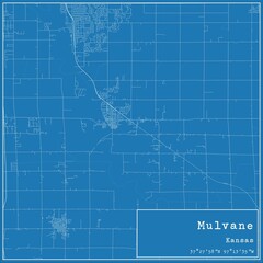 Blueprint US city map of Mulvane, Kansas.