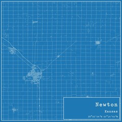 Blueprint US city map of Newton, Kansas.