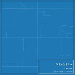 Fototapeta premium Blueprint US city map of Wichita, Kansas.