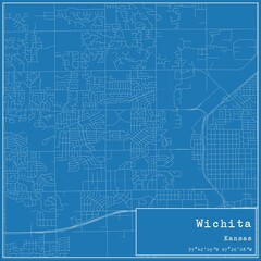 Blueprint US city map of Wichita, Kansas.