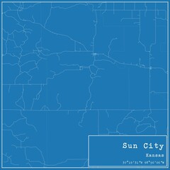 Blueprint US city map of Sun City, Kansas.