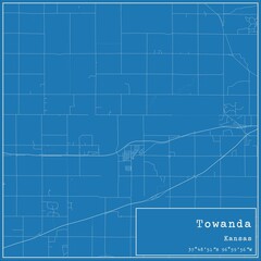 Blueprint US city map of Towanda, Kansas.