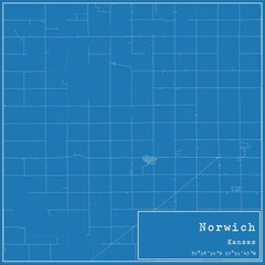 Blueprint US city map of Norwich, Kansas.