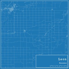Fototapeta premium Blueprint US city map of Leon, Kansas.